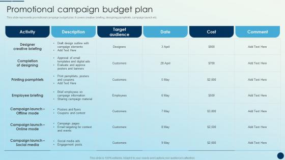 Promotional Campaign Budget Plan Brand Promotion Strategies