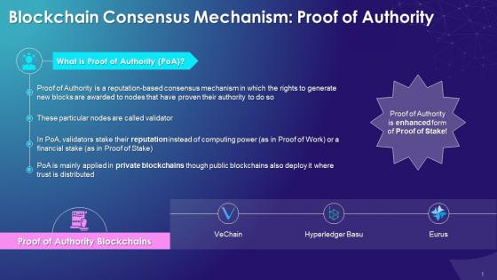Proof Of Authority Consensus Mechanism Concept Training Ppt