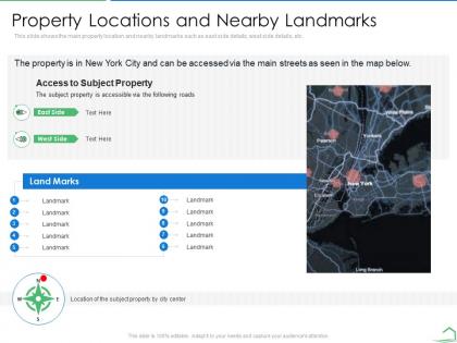 Property locations and nearby landmarks steps land valuation analysis ppt infographics