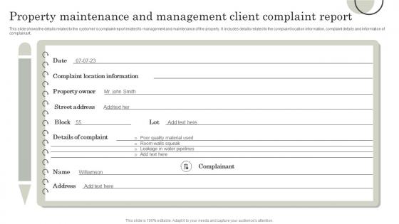Property Maintenance And Management Client Complaint Report