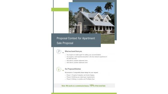 Proposal Context For Apartment Sale Proposal One Pager Sample Example Document