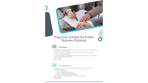 Proposal Context For E Mail Business Proposal One Pager Sample Example Document
