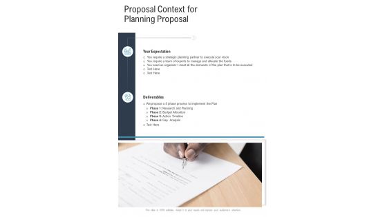 Proposal Context For Planning Proposal One Pager Sample Example Document