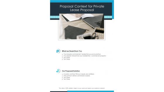 Proposal Context For Private Lease Proposal One Pager Sample Example Document