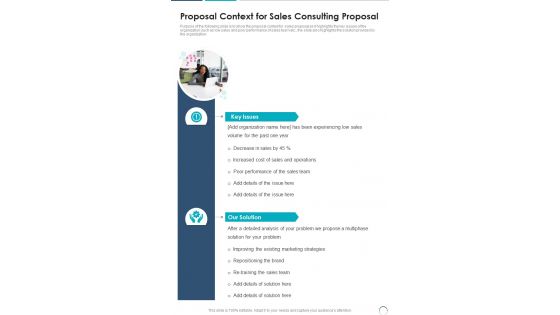 Proposal Context For Sales Consulting Proposal One Pager Sample Example Document