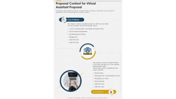Proposal Context For Virtual Assistant Proposal One Pager Sample Example Document