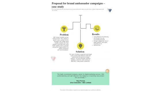Proposal For Brand Ambassador Campaigns Case Study One Pager Sample Example Document