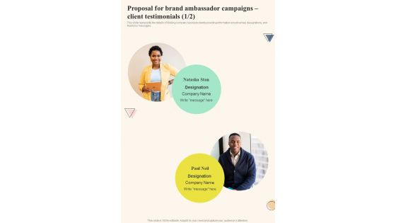 Proposal For Brand Ambassador Campaigns Client Testimonials One Pager Sample Example Document
