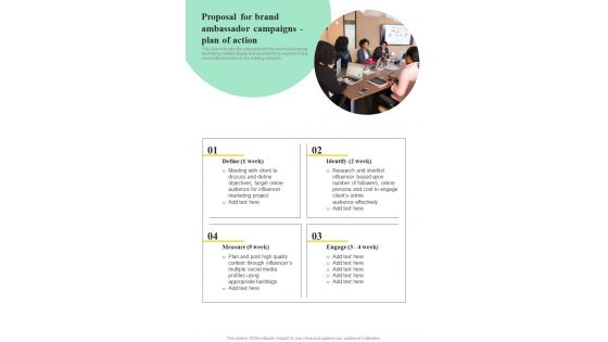 Proposal For Brand Ambassador Campaigns Plan Of Action One Pager Sample Example Document
