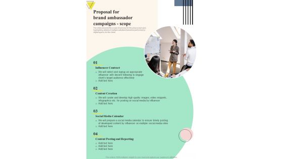 Proposal For Brand Ambassador Campaigns Scope One Pager Sample Example Document