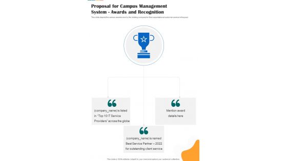 Proposal For Campus Management System Awards One Pager Sample Example Document