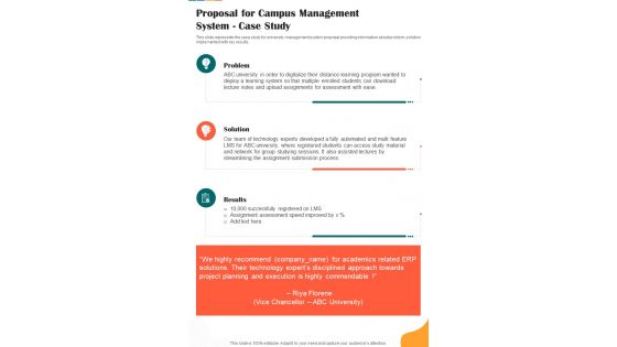 Proposal For Campus Management System Case Study One Pager Sample Example Document
