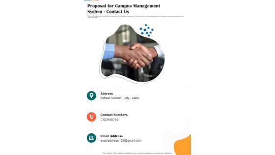 Proposal For Campus Management System Contact Us One Pager Sample Example Document
