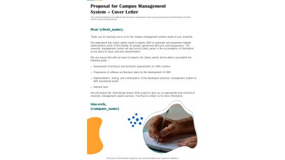 Proposal For Campus Management System Cover Letter One Pager Sample Example Document
