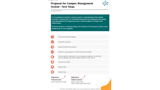 Proposal For Campus Management System Next Steps One Pager Sample Example Document