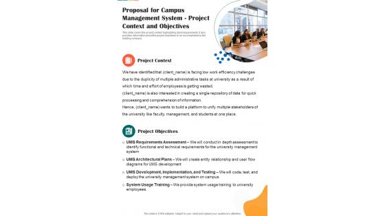 Proposal For Campus Management System Project Context One Pager Sample Example Document