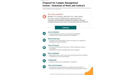 Proposal For Campus Management System Statement Work One Pager Sample Example Document