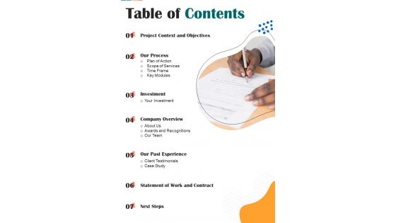 Proposal For Campus Management System Table Of Contents One Pager Sample Example Document