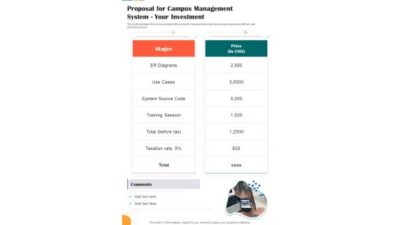 Proposal For Campus Management System Your Investment One Pager Sample Example Document