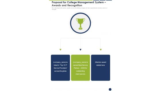 Proposal For College Management System Awards And Recognition One Pager Sample Example Document