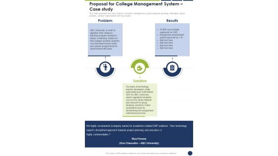 Proposal For College Management System Case Study One Pager Sample Example Document