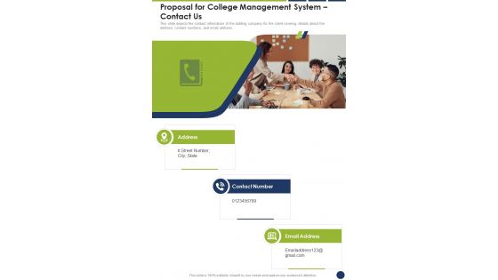 Proposal For College Management System Contact Us One Pager Sample Example Document