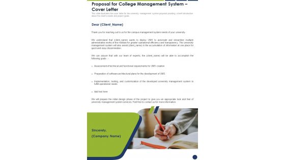 Proposal For College Management System Cover Letter One Pager Sample Example Document