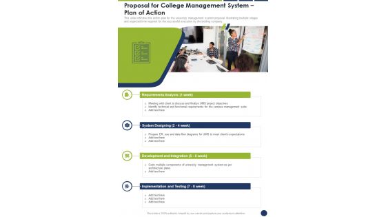 Proposal For College Management System Plan Of Action One Pager Sample Example Document