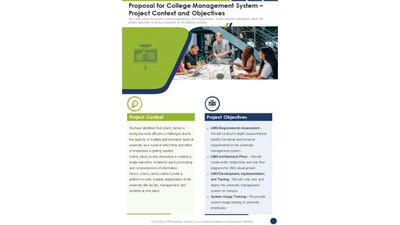 Proposal For College Management System Project Context And Objectives One Pager Sample Example Document