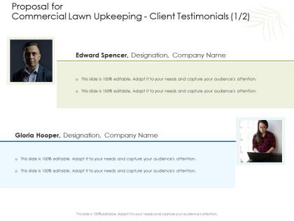 Proposal for commercial lawn upkeeping client testimonials communication ppt objects