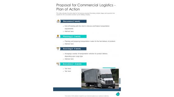 Proposal For Commercial Logistics Plan Of Action One Pager Sample Example Document