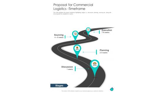 Proposal For Commercial Logistics Timeframe One Pager Sample Example Document