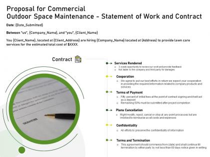 Proposal for commercial outdoor space maintenance statement of work and contract ppt show