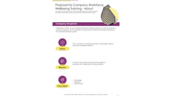 Proposal For Company Workforce Wellbeing Training About One Pager Sample Example Document