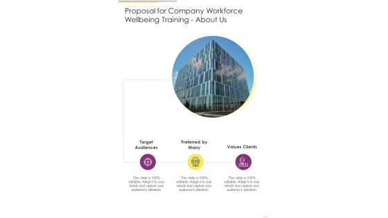 Proposal For Company Workforce Wellbeing Training About Us One Pager Sample Example Document