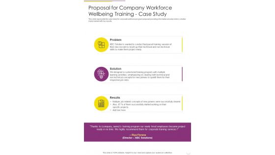 Proposal For Company Workforce Wellbeing Training Case Study One Pager Sample Example Document