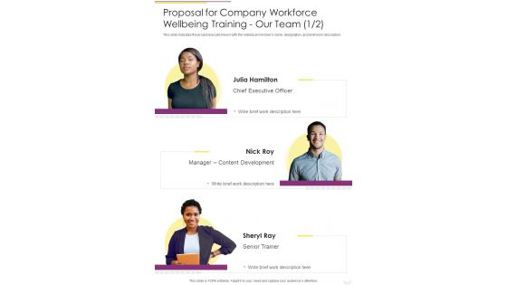 Proposal For Company Workforce Wellbeing Training Our Team One Pager Sample Example Document