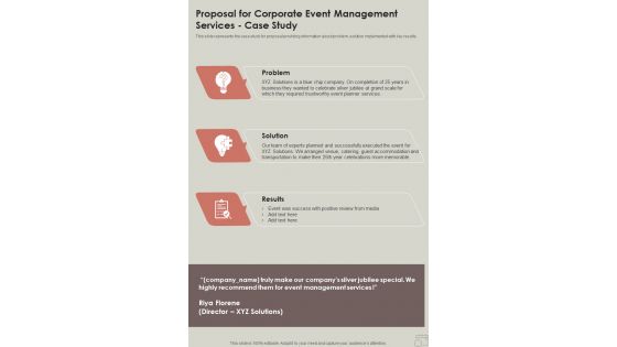 Proposal For Corporate Event Management Services Case Study One Pager Sample Example Document