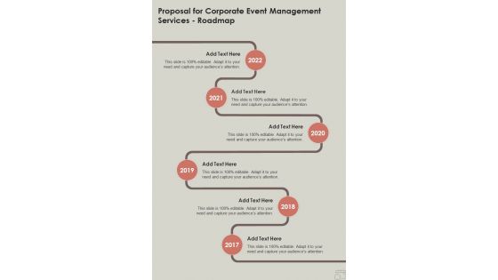 Proposal For Corporate Event Management Services Roadmap One Pager Sample Example Document