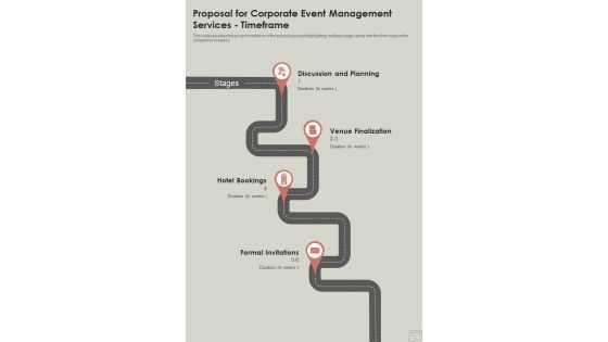Proposal For Corporate Event Management Services Timeframe One Pager Sample Example Document