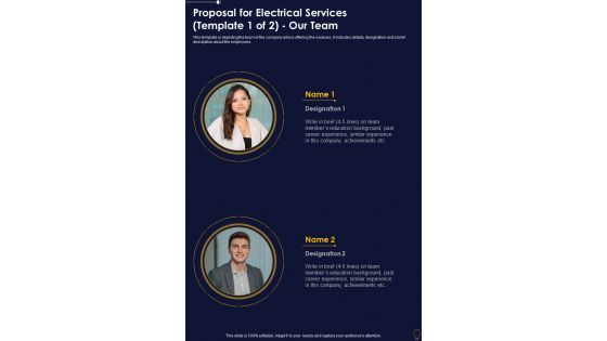 Proposal For Electrical Services Our Team One Pager Sample Example Document