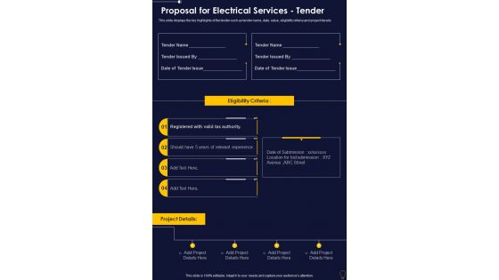 Proposal For Electrical Services Tender One Pager Sample Example Document