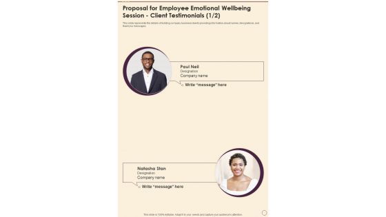 Proposal For Employee Emotional Wellbeing Session Client Testimonials One Pager Sample Example Document