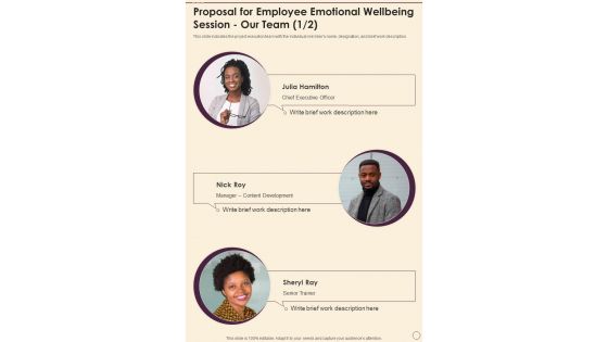 Proposal For Employee Emotional Wellbeing Session Our Team One Pager Sample Example Document