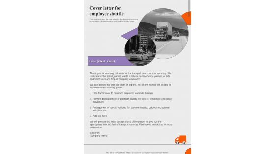 Proposal For Employee Shuttle Cover Letter For Employee Shuttle One Pager Sample Example Document