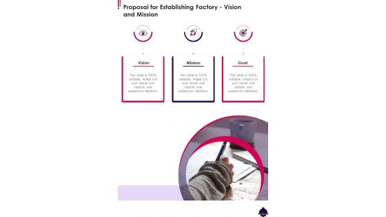 Proposal For Establishing Factory Vision And Mission One Pager Sample Example Document