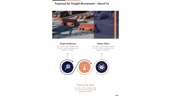 Proposal For Freight Movement About Us One Pager Sample Example Document