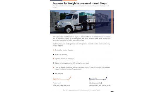 Proposal For Freight Movement Next Steps One Pager Sample Example Document