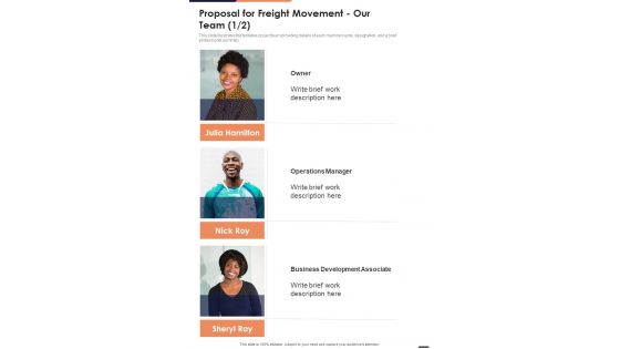 Proposal For Freight Movement Our Team One Pager Sample Example Document