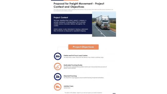 Proposal For Freight Movement Project Context And Objectives One Pager Sample Example Document